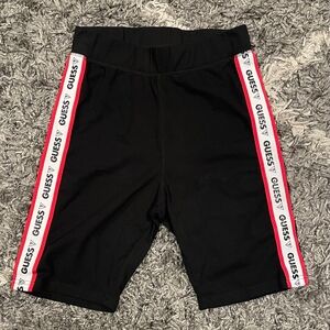 Authentic Guess? Ray Tape Logo Women's Jet Black Biker Shorts Red/White Large